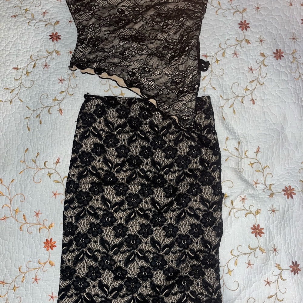 SHEIN Black Floral Lace Skirt Set
